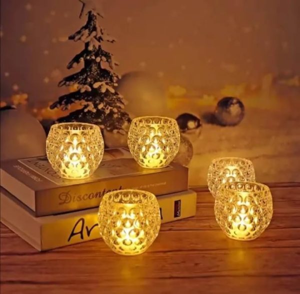 Amber Shine Crystal Tealight Candle Holder For Home And Office